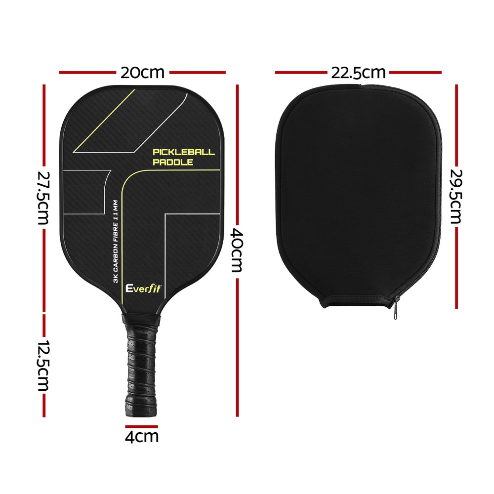 Pickleball paddle with dimensions labeled on a white background 